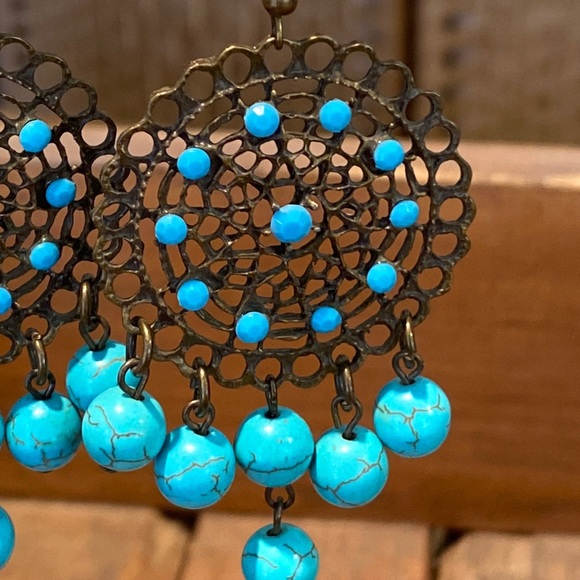 🎉 NEW‼️ DREAM CATCHER TURQUOISE BOHO EARRINGS ‼️ - Picture 4 of 10